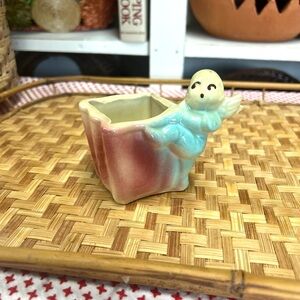 Vintage USA planter elf pixie fairy small decor pottery retro piece